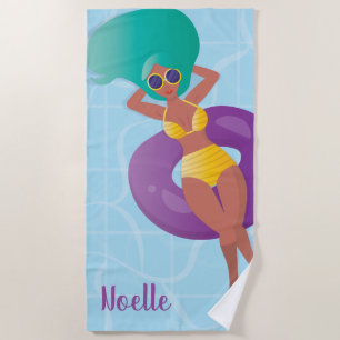Black Woman in Lounging in Pool Beach Towel