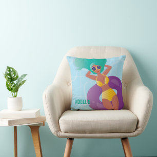Black Woman in Lounging in Pool Throw Pillow