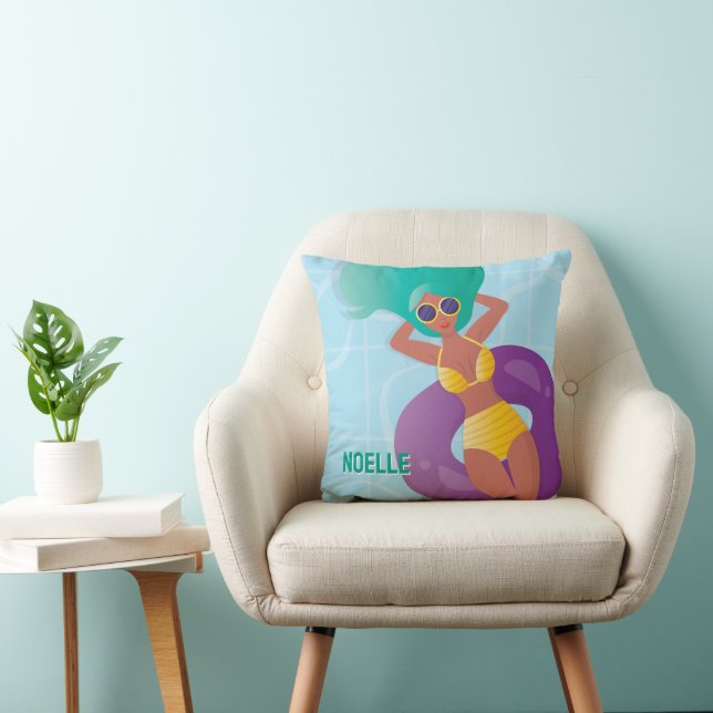 Black Woman in Lounging in Pool Throw Pillow (Chair)