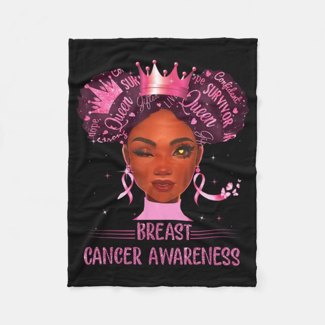 Black Woman In October We Wear Pink Breast Cancer  Fleece Blanket (Front)