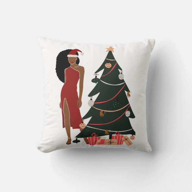 Black Woman Leo Zodiac Christmas   Throw Pillow (Front)