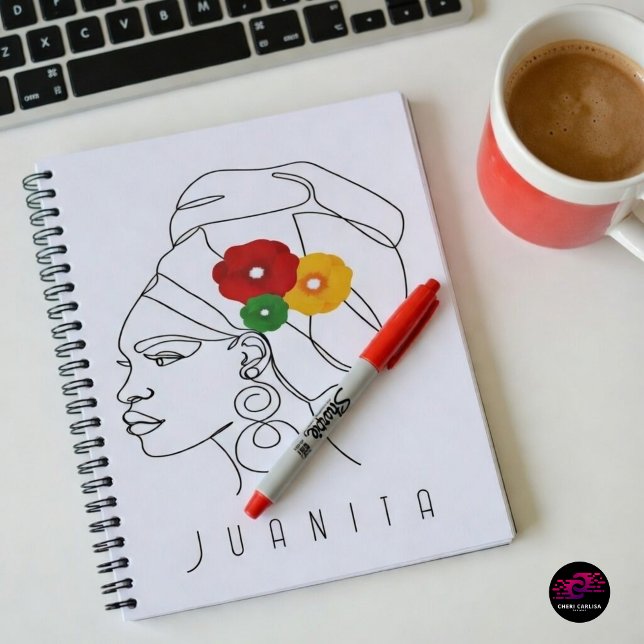 Black Woman Line Art Head Wrap Flowers Notebook (Culture on the cover. Power in the pages.)