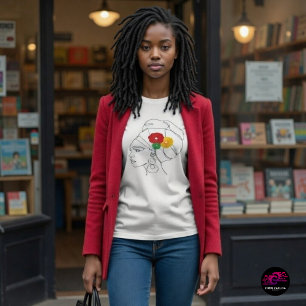 Black Woman Line Art Head Wrap Flowers T-Shirt