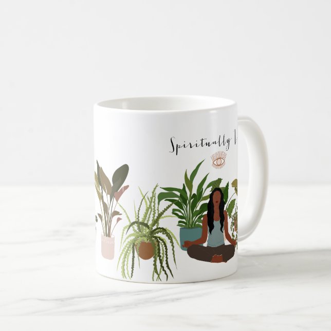 Black Woman Meditating Houseplants  Coffee Mug (Front Right)