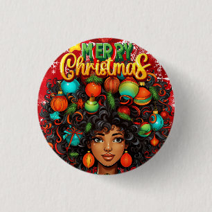 Black Woman Melanin Christmas Afro Natural Queen 1 Inch Round Button