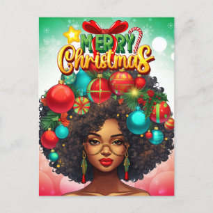 Black Woman Melanin Christmas Tree Xmas Ornaments Holiday Postcard