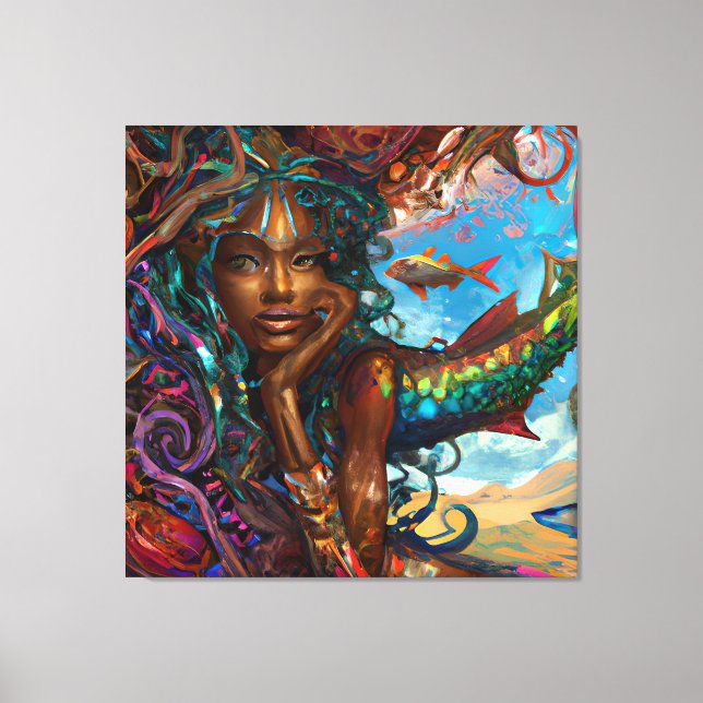 Black Woman Melanin Queen Brown Skin Sista Mermaid Canvas Print (Front)