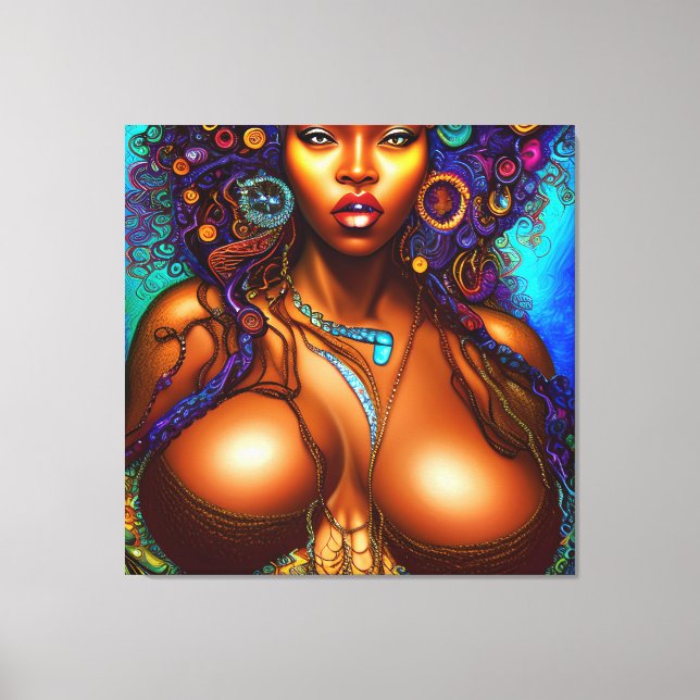 Black Woman Melanin Queen Brown Skin Sista Mermaid Canvas Print (Front)