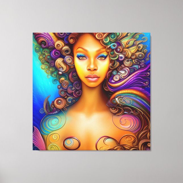 Black Woman Melanin Queen Brown Skin Sista Mermaid Canvas Print (Front)