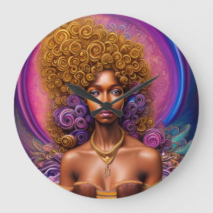 Black Woman Melanin Queen Brown Skin Sista Women Large Clock