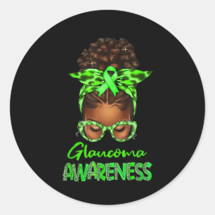 Black Woman Messy Bun Green Ribbon Glaucoma Awaren Classic Round Sticker