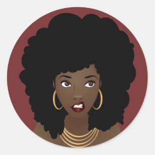 Black Woman, Natural Hair, Annoyed Expression Classic Round Sticker
