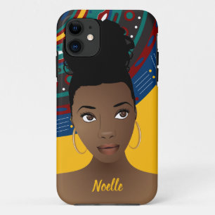 Black Woman, Natural Hair, Tribal Pattern, Gold iPhone 11 Case