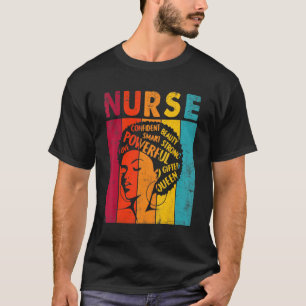 Black Woman Nurse Afro Retro Black History Month T-Shirt