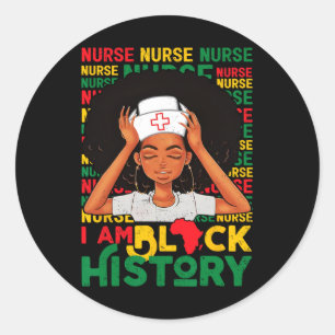 Black Woman Nurse Afro Retro Black History Month W Classic Round Sticker