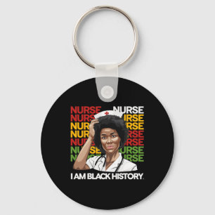 Black Woman Nurse Afro Retro Black History Month W Keychain