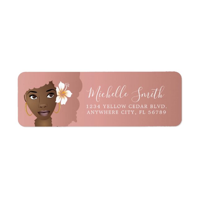 Black Woman, Pink Natural Hair Afro With Flower (Front)