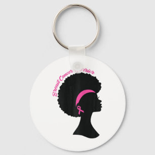 Black Woman Pink Ribbon Earrings Breast Cancer War Keychain