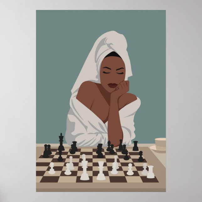 Black woman playing chess, boho style. poster (Front)