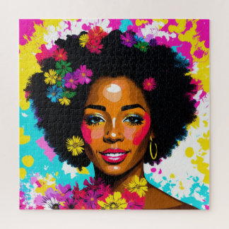 Black Woman Pop Art Multicolor Jigsaw Puzzle