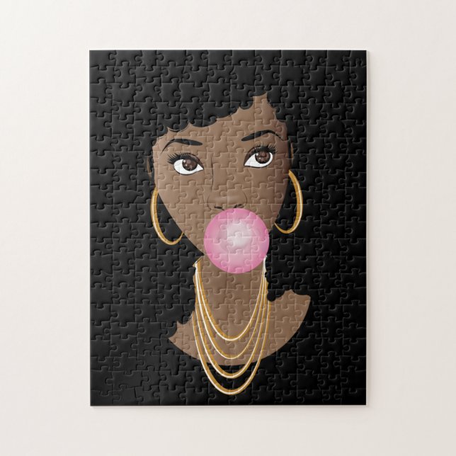 Black Woman Popping Pink Bubblegum Jigsaw Puzzle (Vertical)
