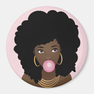 Black Woman Popping Pink Bubblegum, Pink Magnet