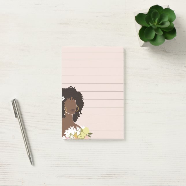 Black Woman Portrait Lined Sticky Post-it Notes (Office)