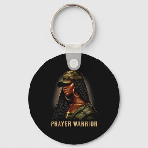 Black Woman Prayer Warrior Camo Christian Faith Em Keychain