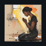 Black Woman Praying | Impasto Abstract Art Magnet<br><div class="desc">Faith and hope magnet. A beautiful scene of an African-American woman praying as the sun beams in on her through the windows inspiring hope.</div>