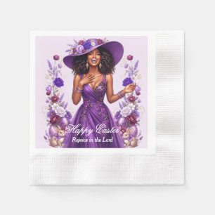 Black Woman Purple Floral Cross Religious Easter Napkin