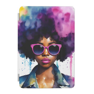 Black Woman Rainbow Afro Hair and Sunglasses Art iPad Mini Cover