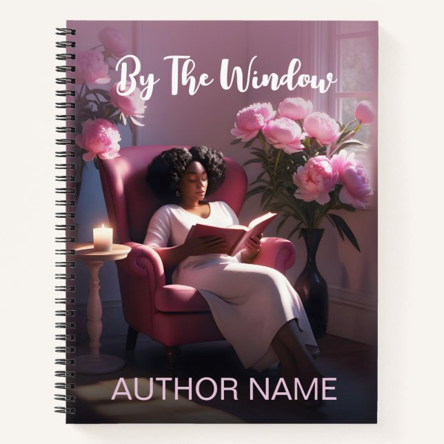 Black Woman Reading By Window Book Cover Notebook (Front)