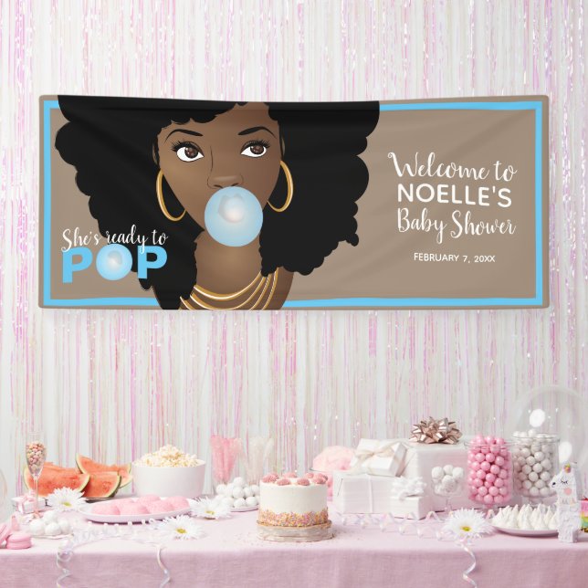 Black Woman, Ready to Pop, Bubblegum, Blue Banner (Party)