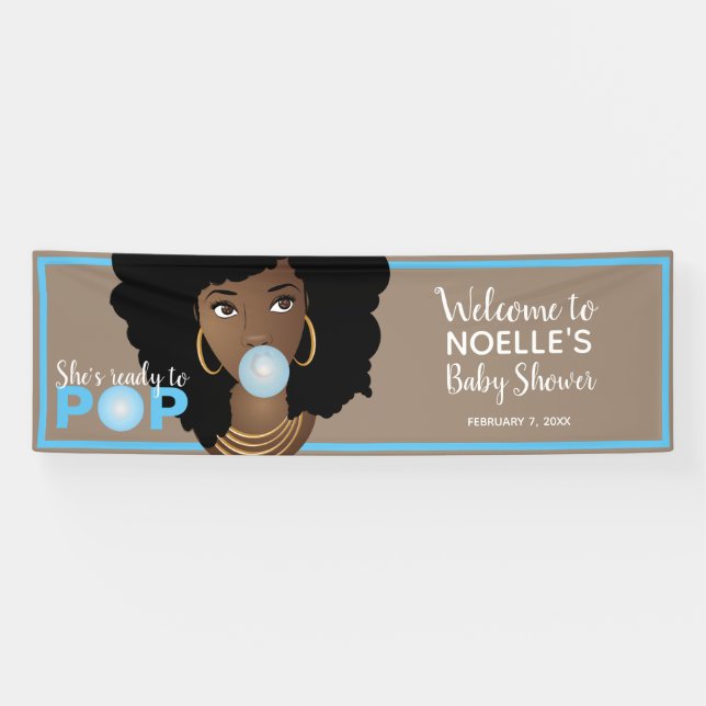 Black Woman, Ready to Pop, Bubblegum, Blue Banner (Horizontal)