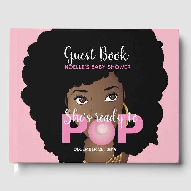 Black Woman, Ready to Pop, Bubblegum, Pink Guest Book (Front)