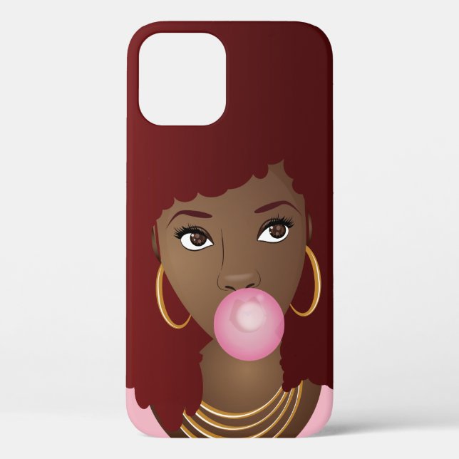 Black Woman, Red Afro, Popping Pink Bubblegum Case-Mate iPhone Case (Back)
