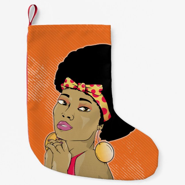 Black Woman Retro Portrait Small Christmas Stocking (Front)