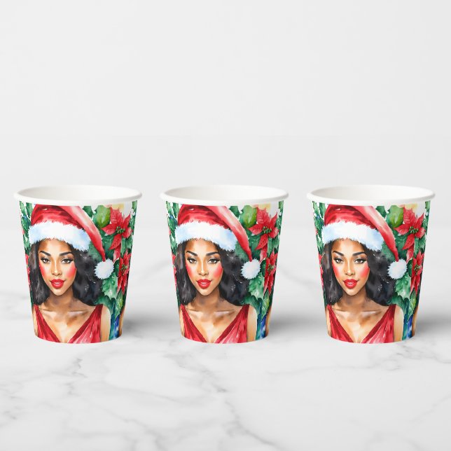 Black Woman Santa Hat Christmas Paper Cups (Multi)