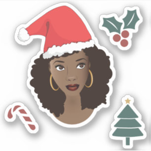 Black Woman, Santa Hat, Christmas Tree, Candy Cane