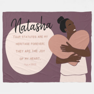 Black Woman Scripture Heart Personalized Plum Fleece Blanket