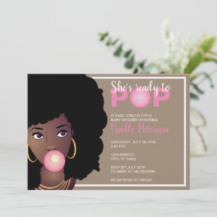 Black Woman, She's Ready to Pop, Bubblegum Theme Invitation
