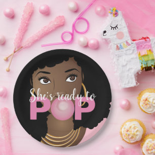 Black Woman, She's Ready to Pop, Bubblegum Theme Paper Plate