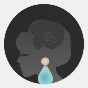 Black Woman Silhouette Dark Glamour Classic Round Sticker