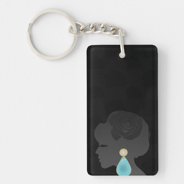 Black Woman Silhouette Dark Glamour Keychain (Front)