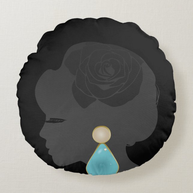 Black Woman Silhouette Dark Glamour Round Pillow (Front)