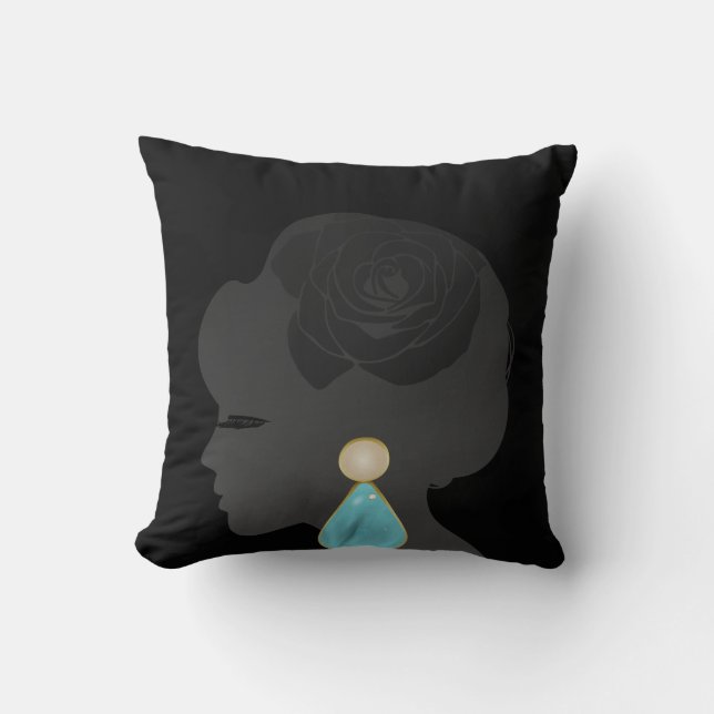 Black Woman Silhouette Dark Glamour Throw Pillow (Front)