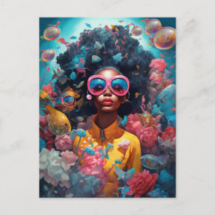 Black Woman Surreal Modern Pop Fantasy Art Postcard