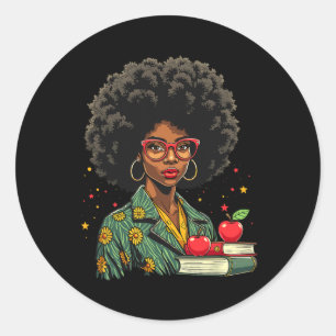Black Woman Teacher Afro Retro Black History Month Classic Round Sticker