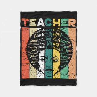 Black Woman Teacher Afro Retro Black History Month Fleece Blanket