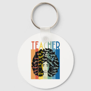 Black Woman Teacher Afro Retro Cool Black History Keychain